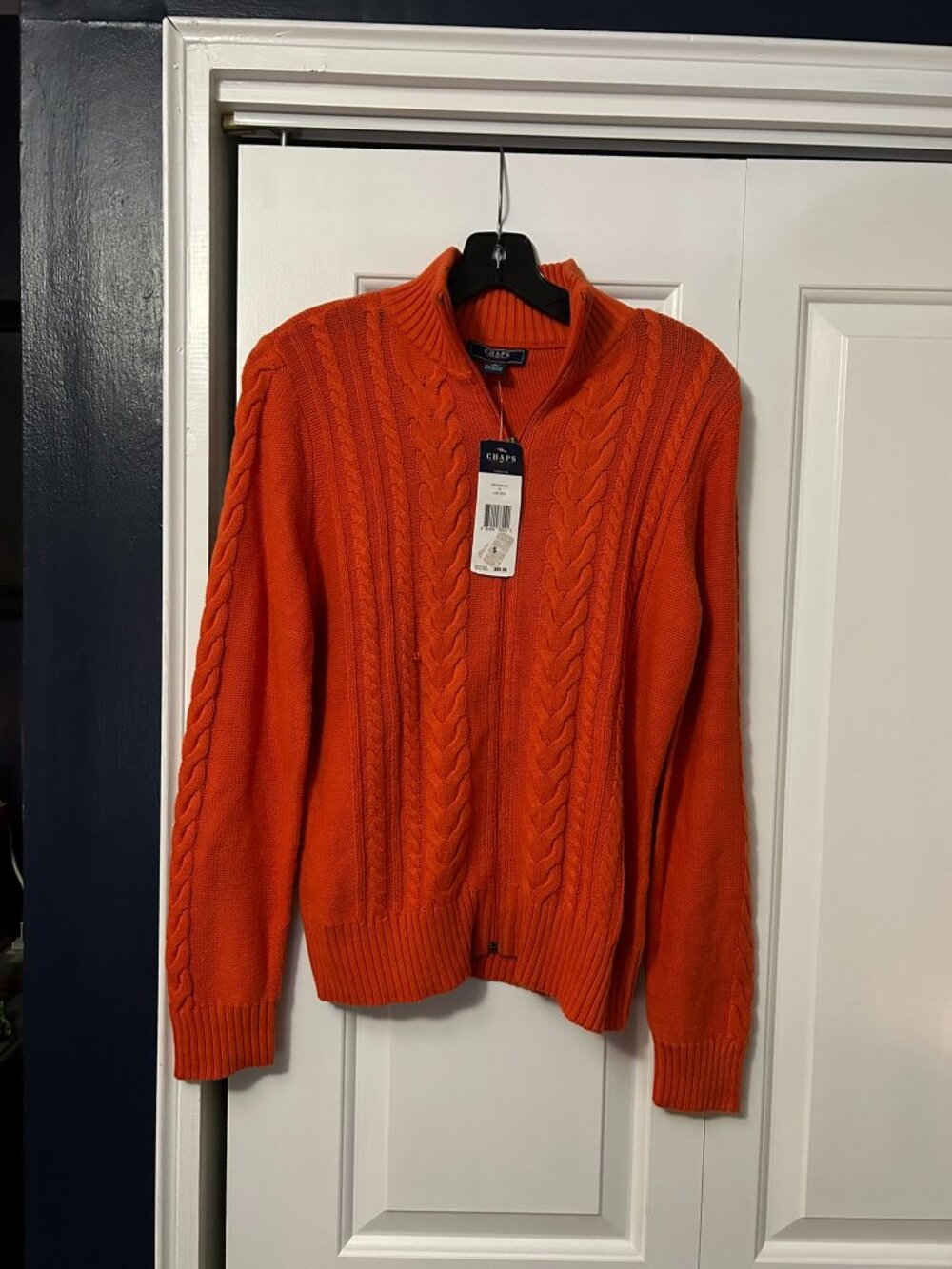 NWT Chaps Denim Orange Cable-Knit Quarter-Zip Sweater - WOMEN'S SMALL S **NWT**